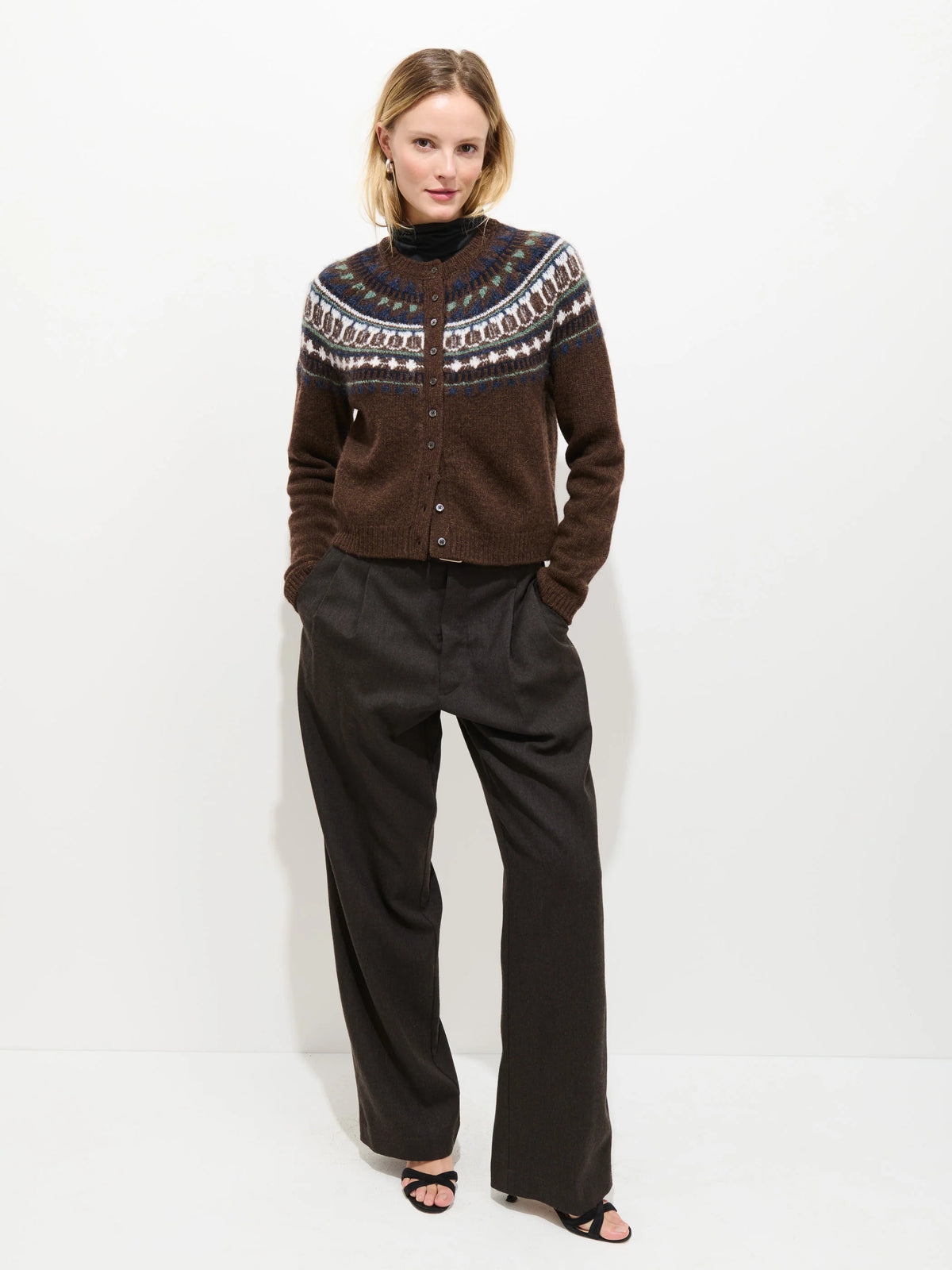Charlotte Fairisle Sweater in Wool - Chestnut