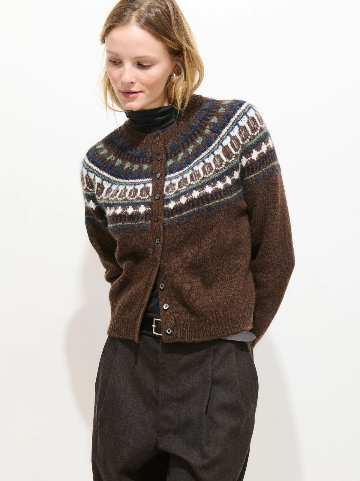 Charlotte Fairisle Sweater in Wool - Chestnut