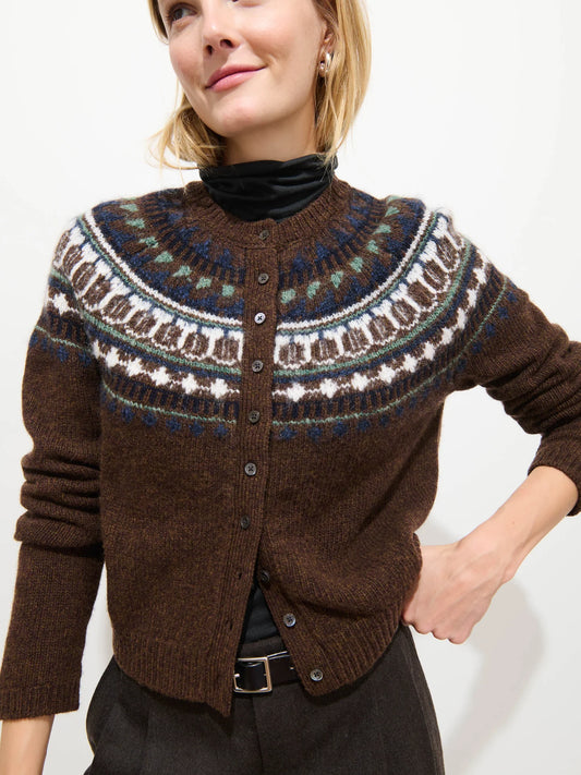 Charlotte Fairisle Sweater in Wool - Chestnut