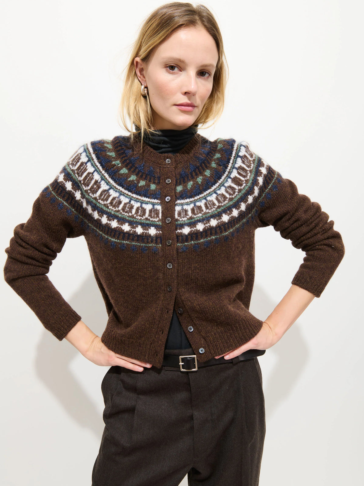 Charlotte Fairisle Sweater in Wool - Chestnut