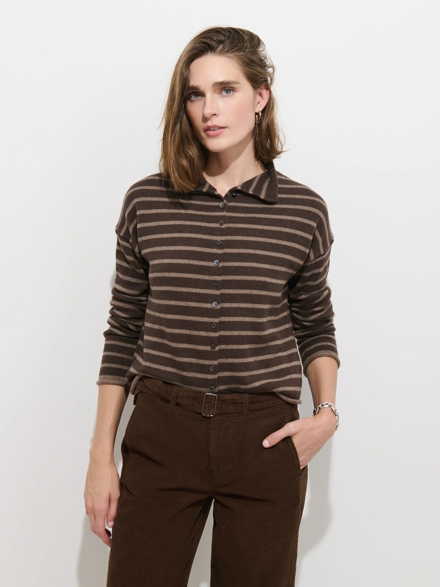 Taylor Cardigan in Cotton Cashmere - Chocolate/Truffle.