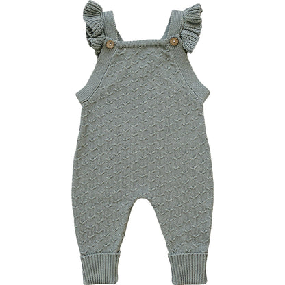 Ruffle Knit Overalls - Grey