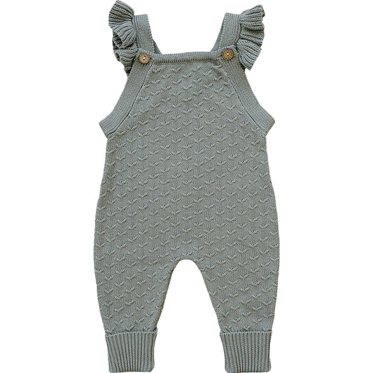 Ruffle Knit Overalls - Grey