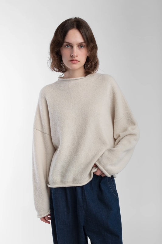 Boucle Rolled Sweater - Cream