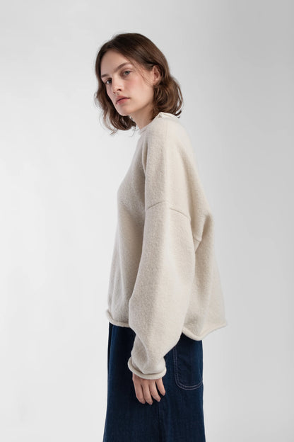 Boucle Rolled Sweater - Cream