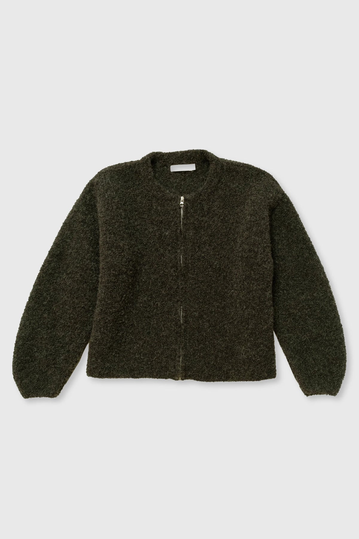 Olive Boucle Zip Cardigan