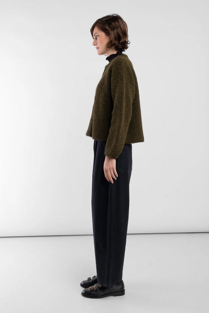Olive Boucle Zip Cardigan