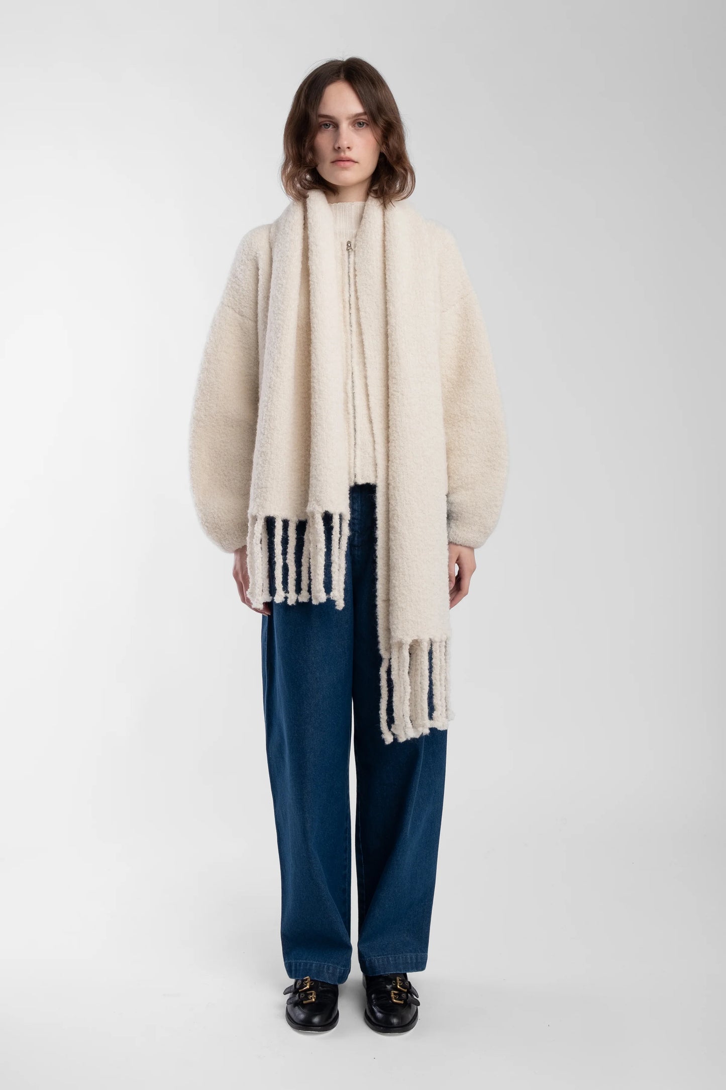 Curly Fringe Scarf - Cream