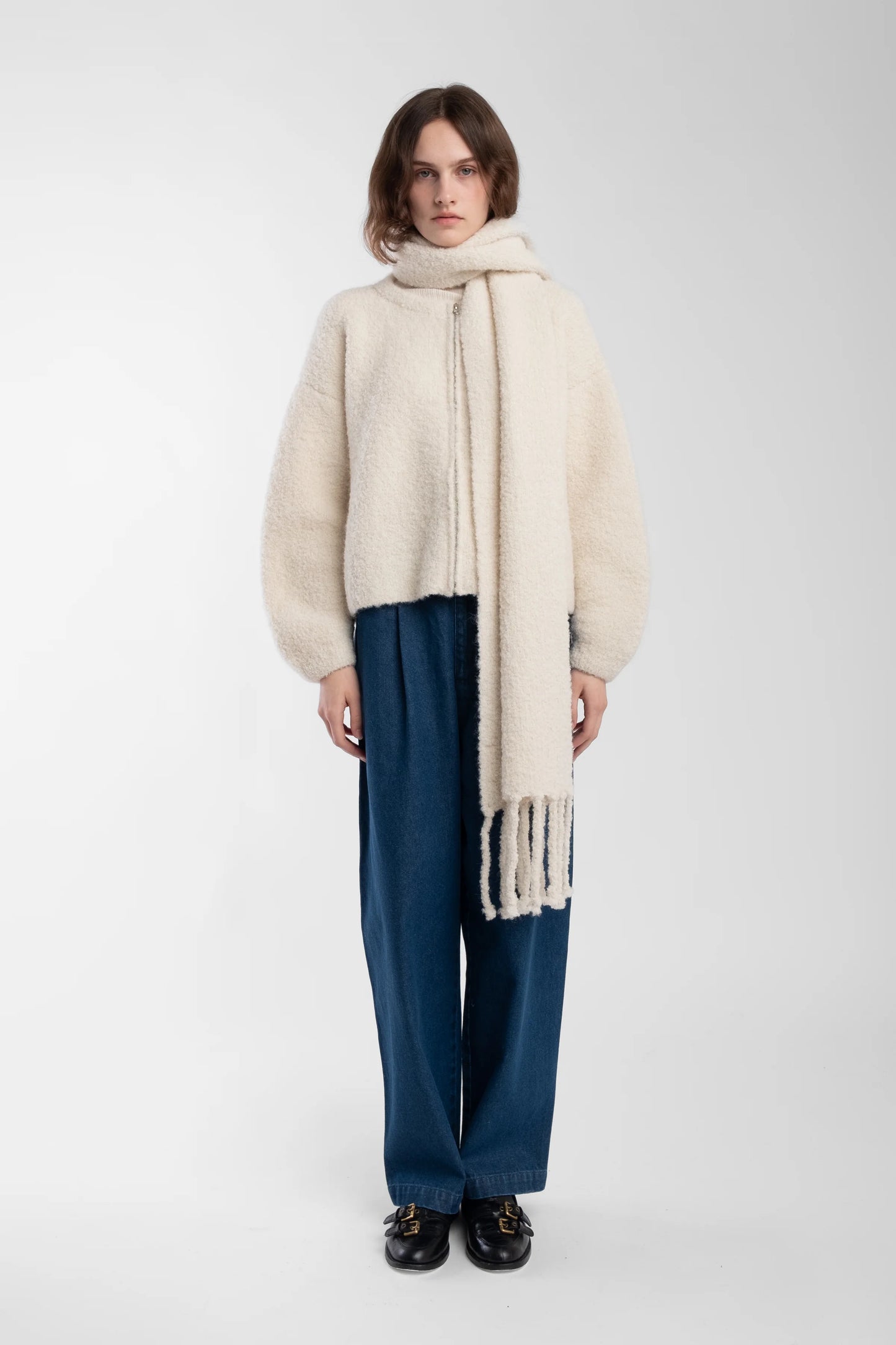 Curly Fringe Scarf - Cream