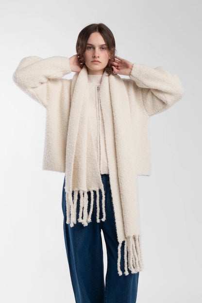 Curly Fringe Scarf - Cream