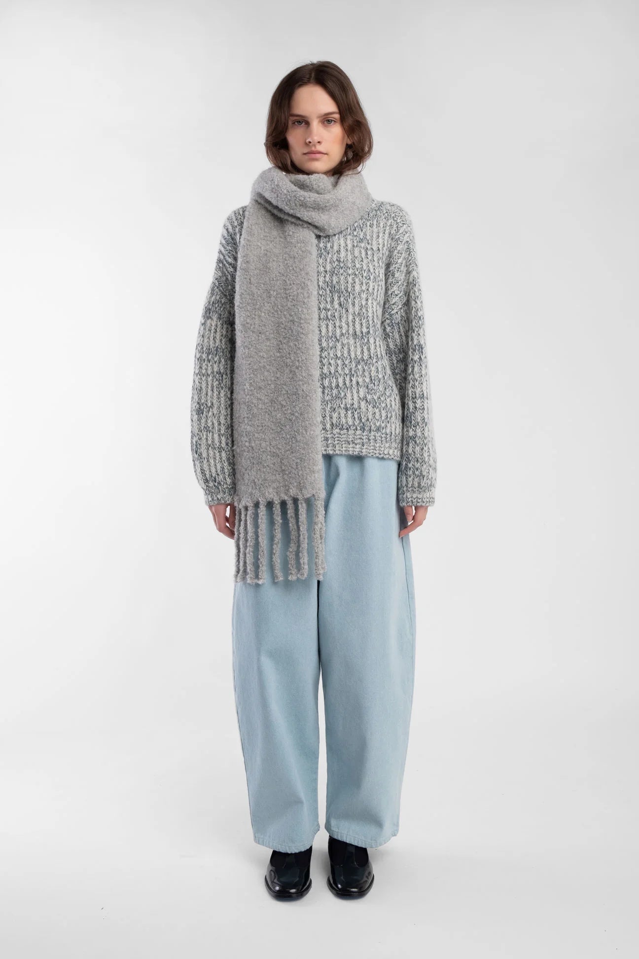 Curly Fringe Scarf - Heather Grey