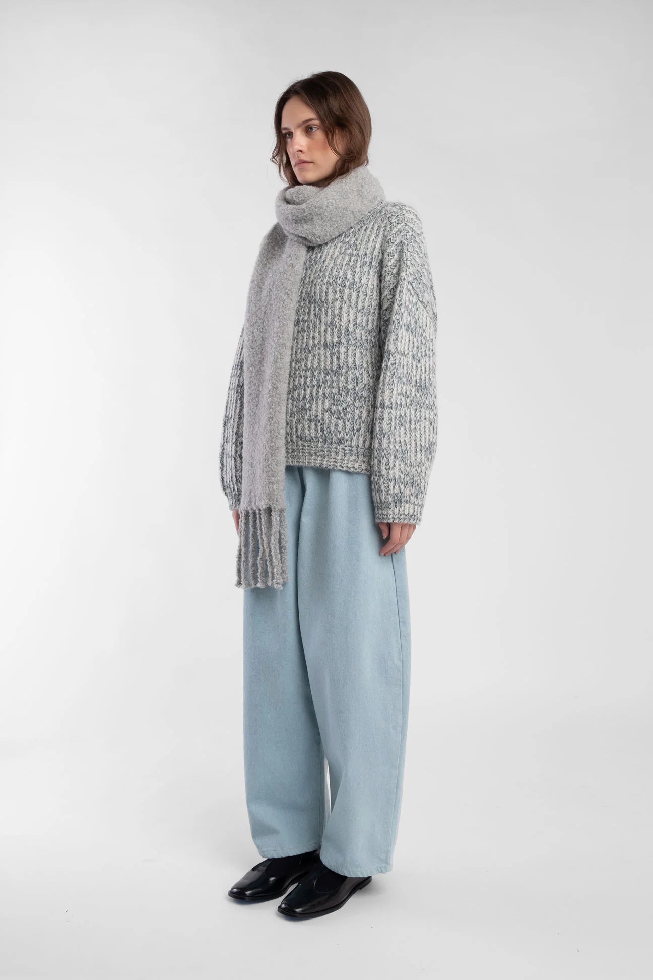 Curly Fringe Scarf - Heather Grey