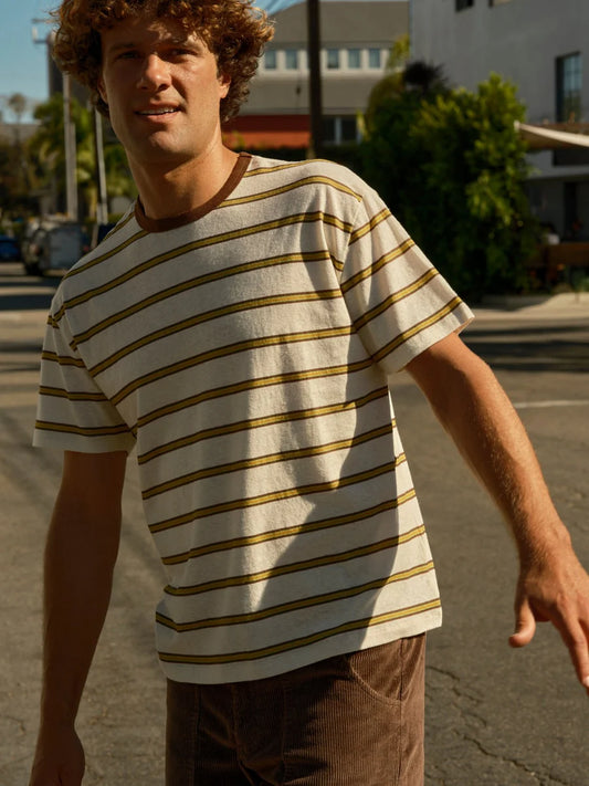Hemp Tee - Brown and Gold Stripe