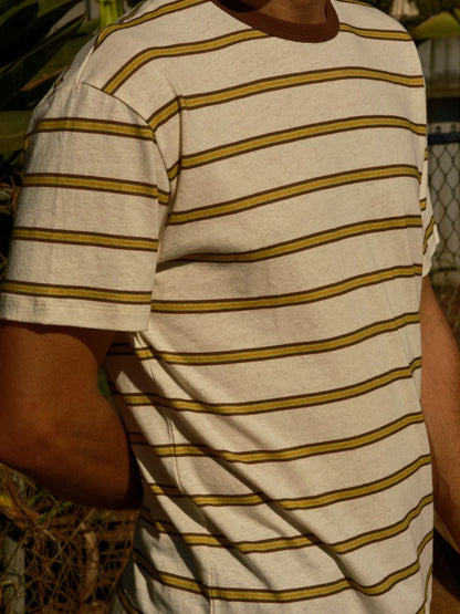 Hemp Tee - Brown and Gold Stripe