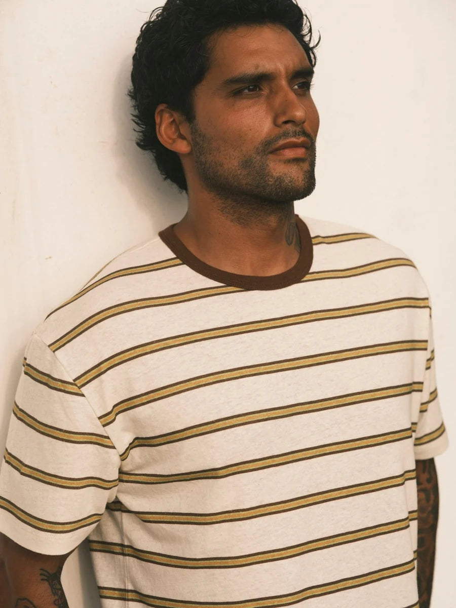 Hemp Tee - Brown and Gold Stripe