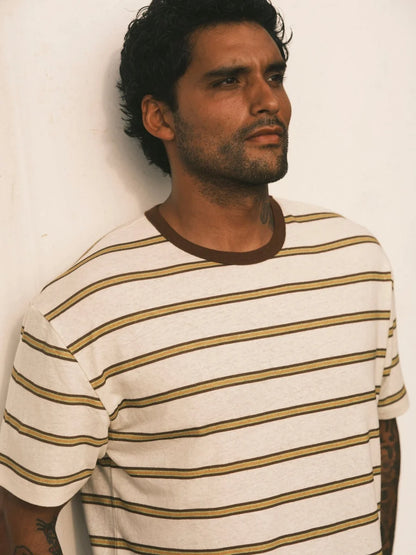 Hemp Tee - Brown and Gold Stripe