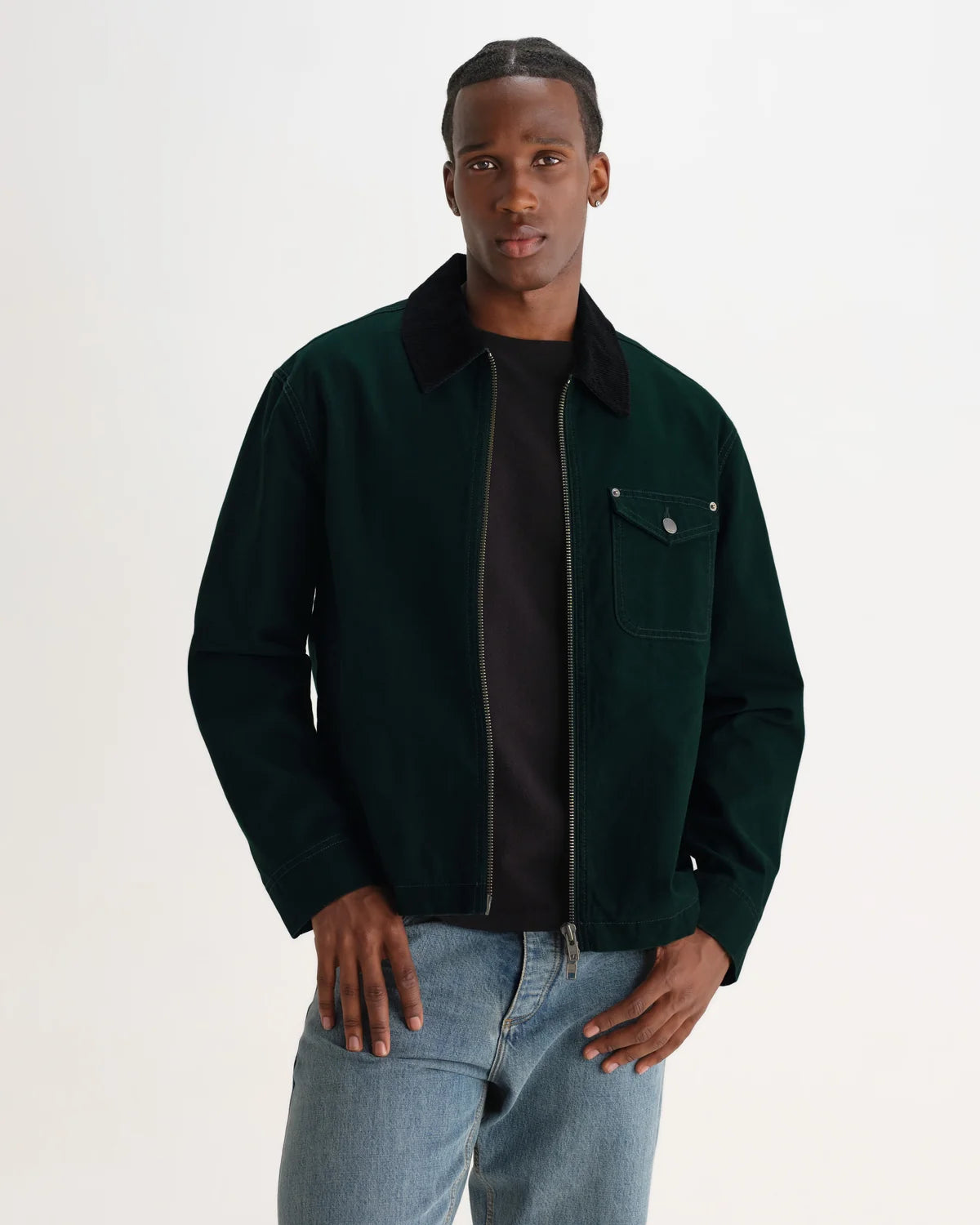 Mason Peached Canvas Work Jacket - Dark Green