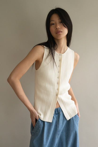 Cream Mix Rib Vest
