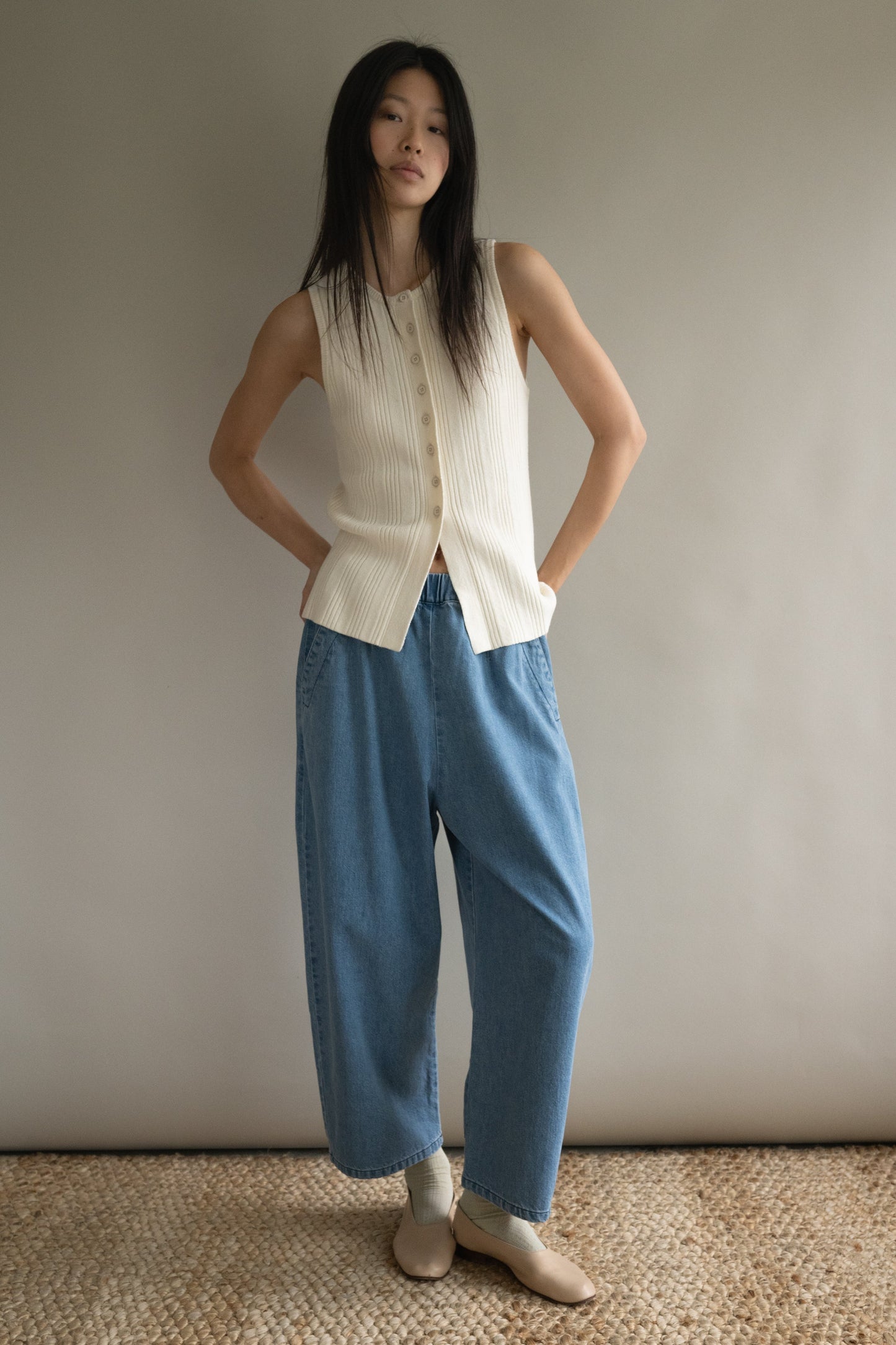 Cream Mix Rib Vest