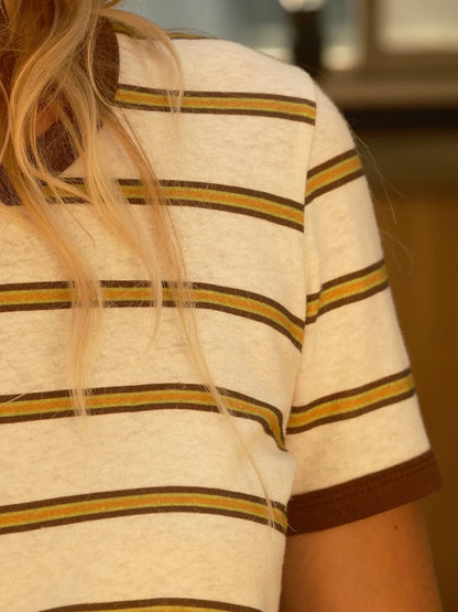 Ringer Tee - Brown and Gold Stripe