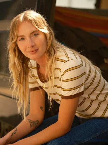 Ringer Tee - Brown and Gold Stripe