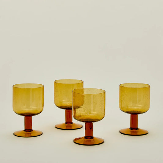Simple Seeded Glassware - Stemmed - Set of 4 - Amber.