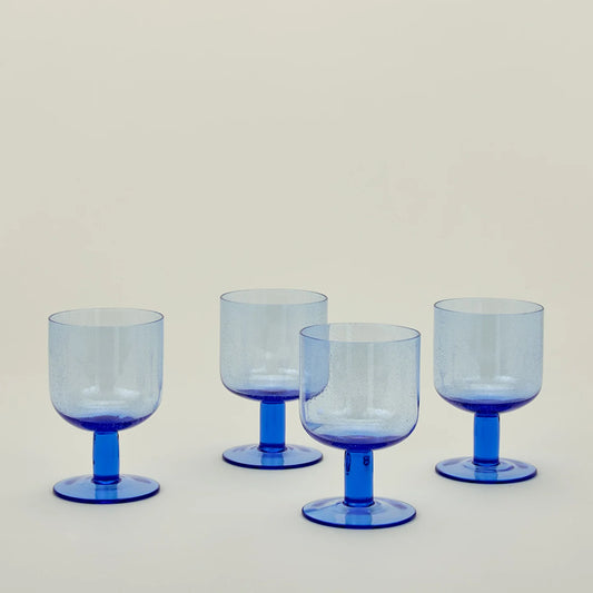 Simple Seeded Glassware - Stemmed - Set of 4 - Blue