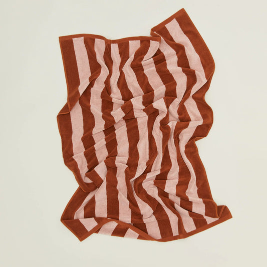 Simple Striped Terry Bath Towel - Blush/Terracotta.