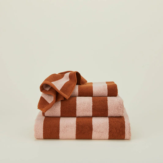 Simple Striped Terry Hand Towel - Blush/Terracotta.