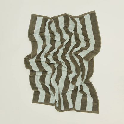 Simple Striped Terry Bath Towel - Sage/Olive.