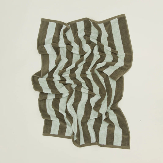 Simple Striped Terry Bath Towel - Sage/Olive.