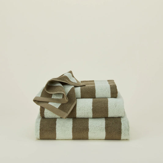 Simple Striped Terry Hand Towel - Sage/Olive.