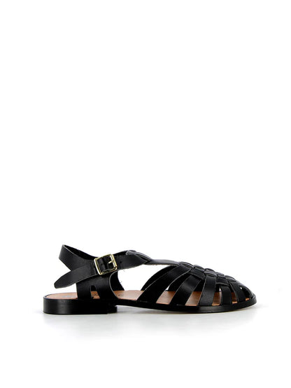 Sunville - Black Leather Fisherman Sandals