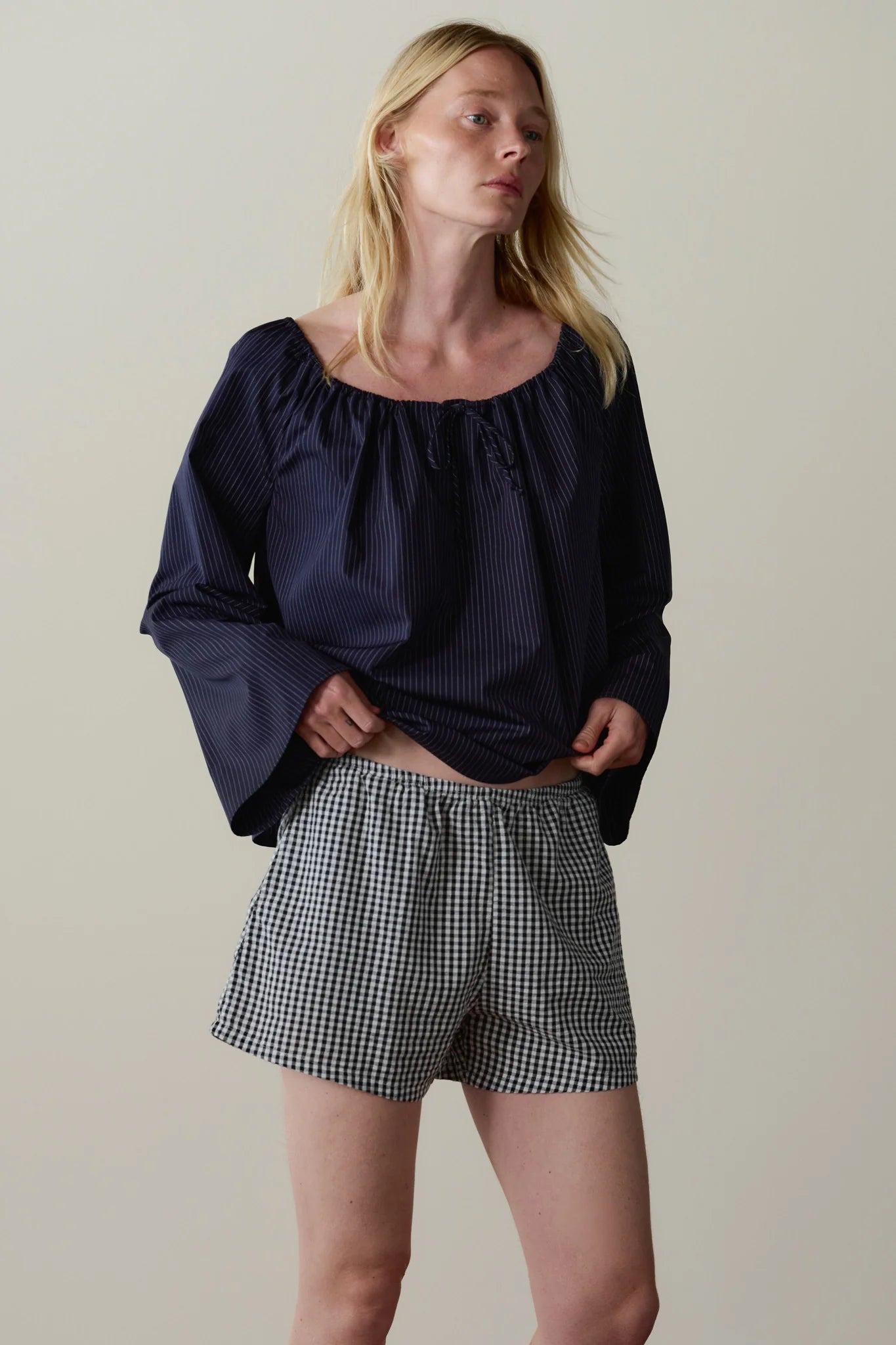 The Cotton Gingham Tap Short - Jet