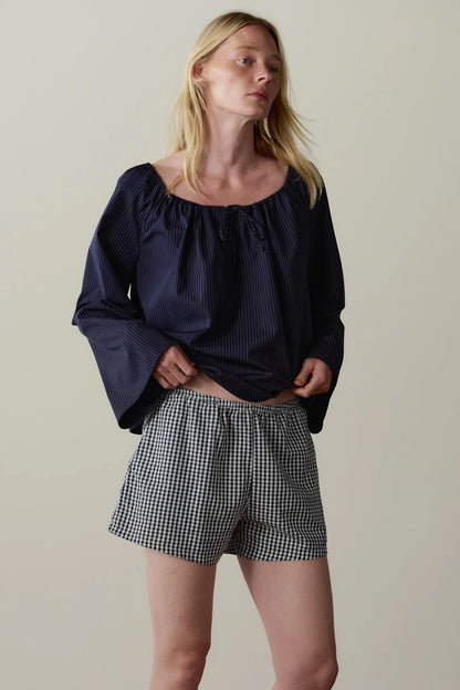 The Cotton Gingham Tap Short - Jet