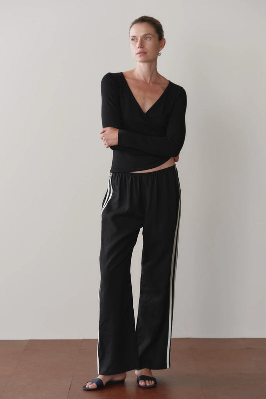 The Linen Crop Stripe Pant - Jet