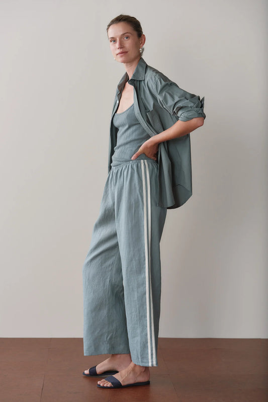 The Linen Crop Stripe Pant - Sage