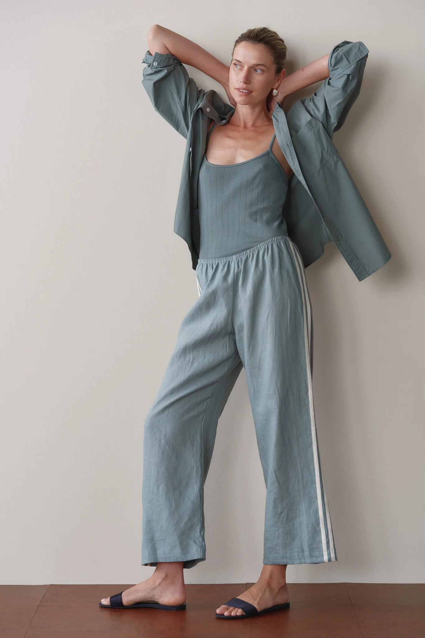 The Linen Crop Stripe Pant - Sage