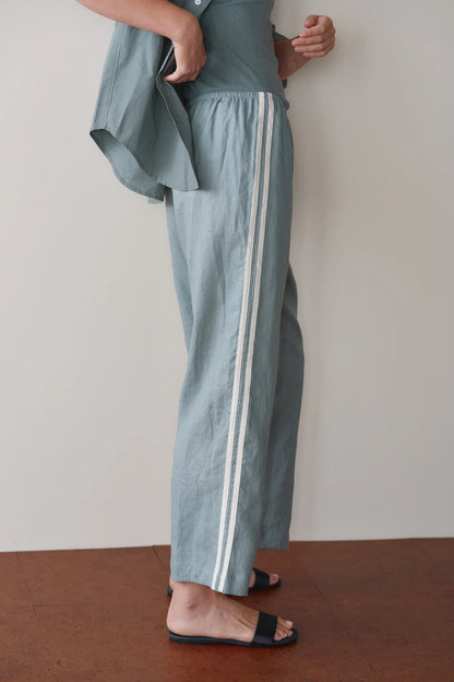 The Linen Crop Stripe Pant - Sage