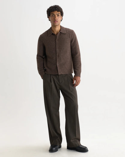 Tristan - Fluffy Wool Blend Long Sleeve Polo  - Chocolate Brown