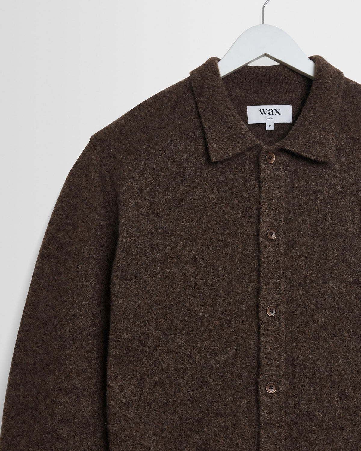 Tristan - Fluffy Wool Blend Long Sleeve Polo  - Chocolate Brown