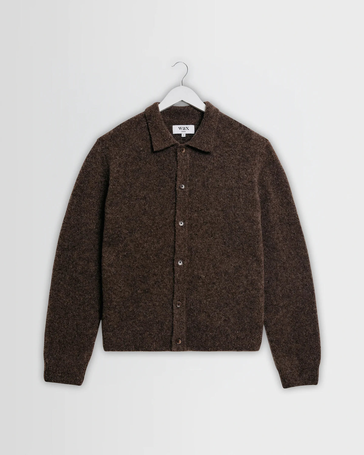 Tristan - Fluffy Wool Blend Long Sleeve Polo  - Chocolate Brown