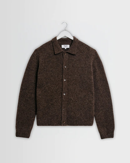 Tristan - Fluffy Wool Blend Long Sleeve Polo  - Chocolate Brown