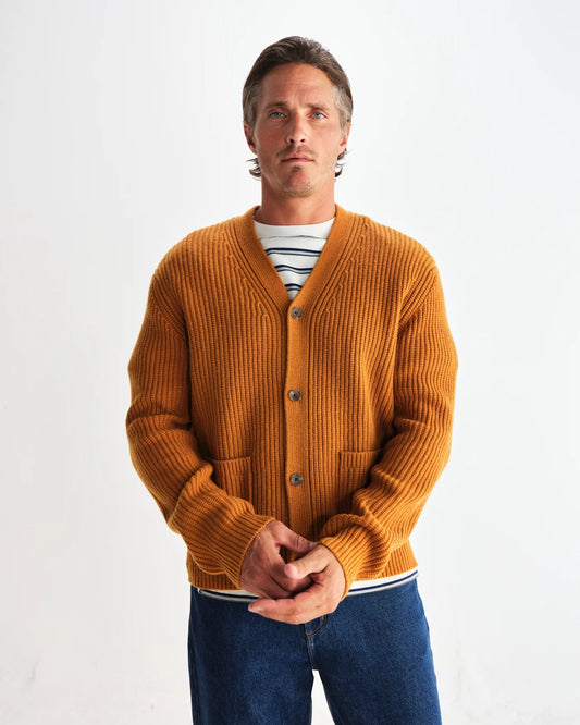 Walker - Ochre Rib Stitch Knit Cardigan