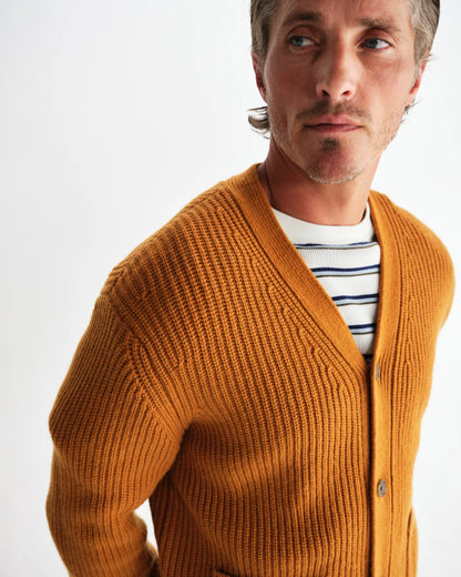Walker - Ochre Rib Stitch Knit Cardigan