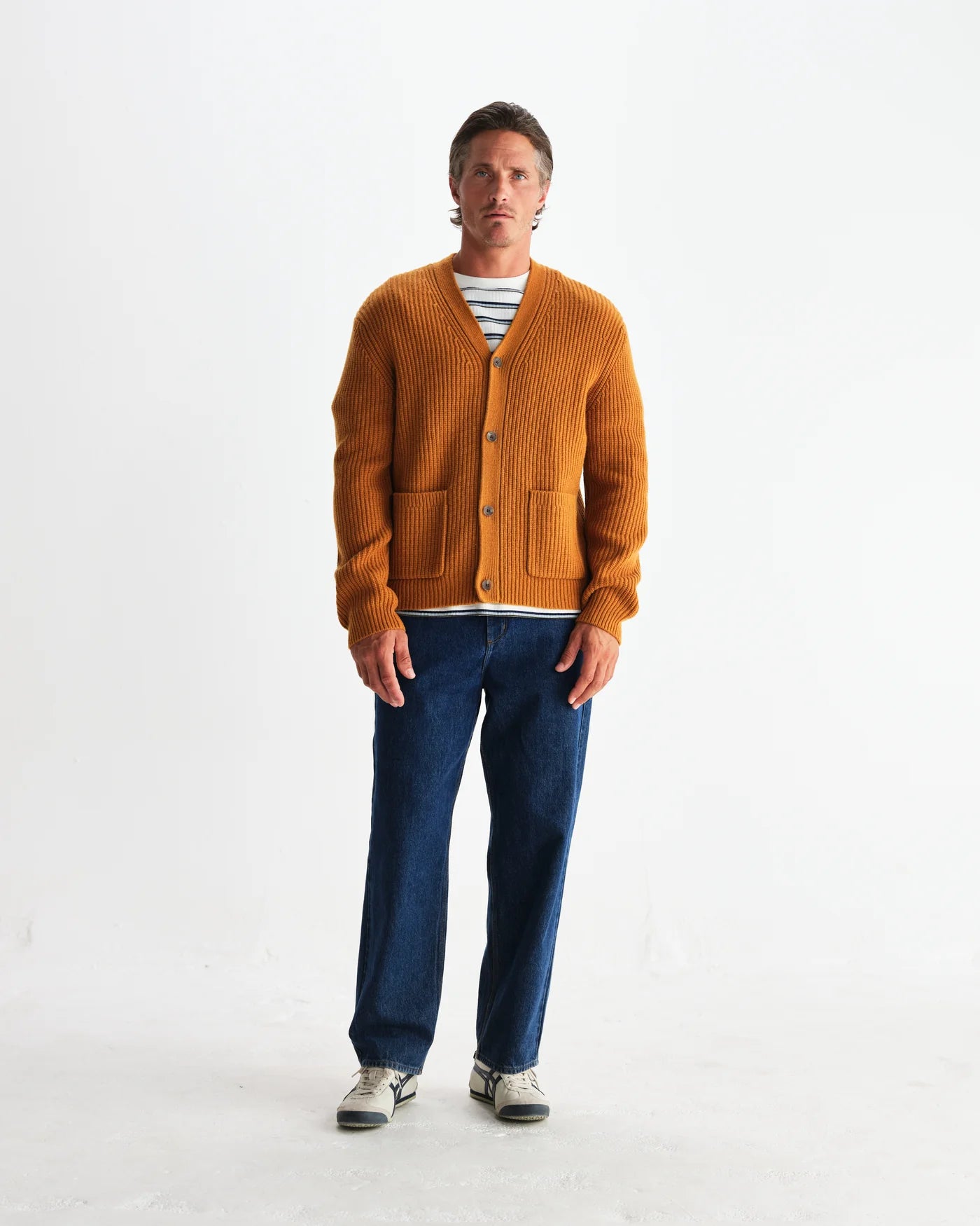 Walker - Ochre Rib Stitch Knit Cardigan