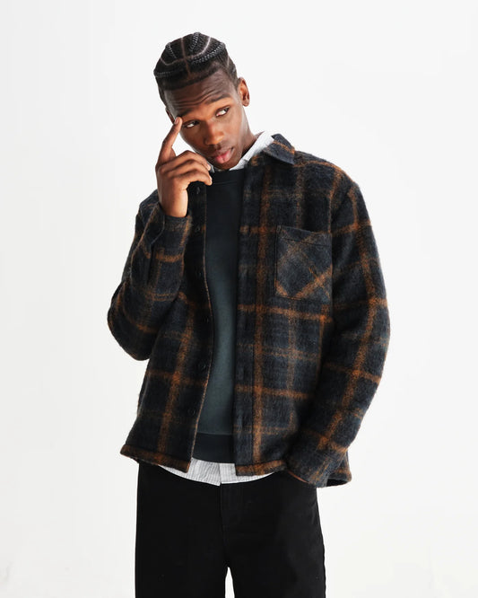 Whiting  Overshirt Drawn Check - Teal/Orange.