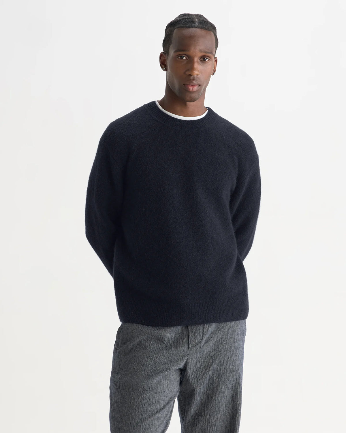 Wilde Fluffy Wool Blend Crew Neck - Navy.